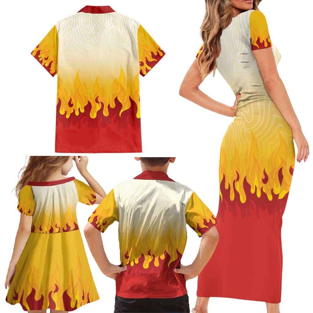 Japanese Kaen Pattern Family Matching Short Sleeve Bodycon Dress and Hawaiian Shirt Flame Pillar Blazing Lion Heart LT9 - Polynesian Pride