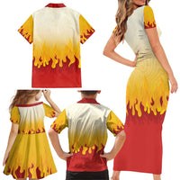 Japanese Kaen Pattern Family Matching Short Sleeve Bodycon Dress and Hawaiian Shirt Flame Pillar Blazing Lion Heart LT9 - Polynesian Pride