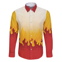 Japanese Kaen Pattern Family Matching Short Sleeve Bodycon Dress and Hawaiian Shirt Flame Pillar Blazing Lion Heart LT9 Dad's Shirt - Long Sleeve Red - Polynesian Pride