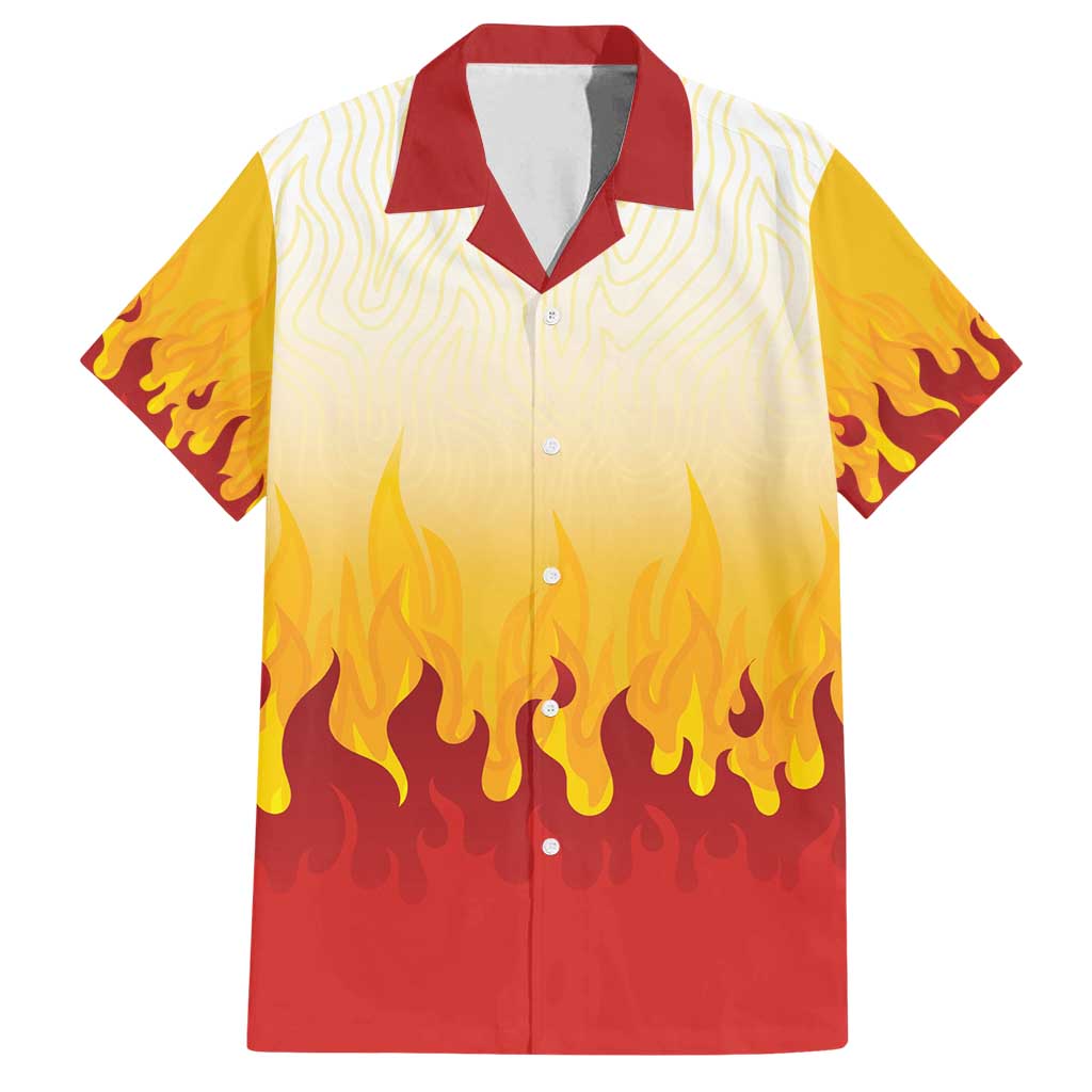 Japanese Kaen Pattern Family Matching Tank Maxi Dress and Hawaiian Shirt Flame Pillar Blazing Lion Heart LT9 Dad's Shirt - Short Sleeve Red - Polynesian Pride