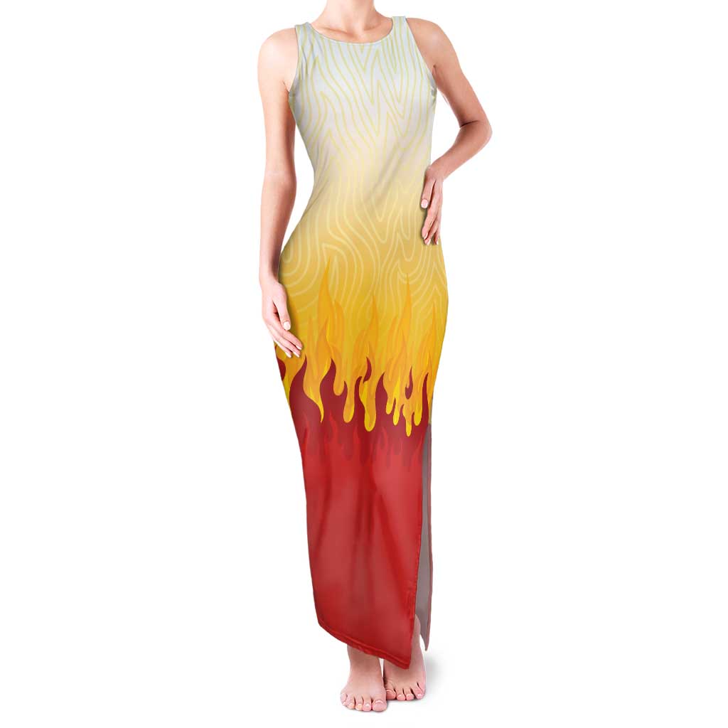 Japanese Kaen Pattern Family Matching Tank Maxi Dress and Hawaiian Shirt Flame Pillar Blazing Lion Heart LT9 Mom's Dress Red - Polynesian Pride