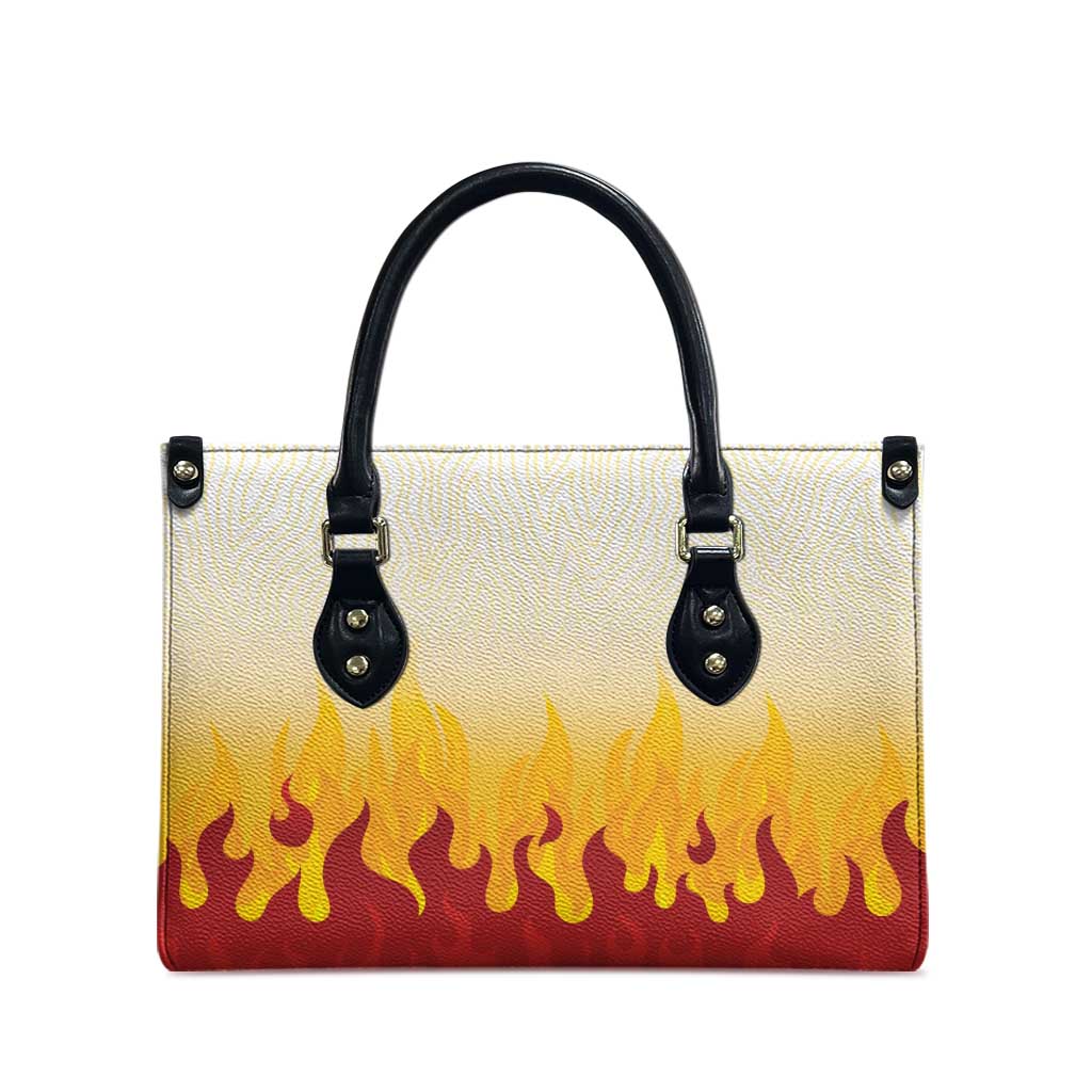 Japanese Kaen Pattern Leather Bag Flame Pillar Blazing Lion Heart - Polynesian Pride