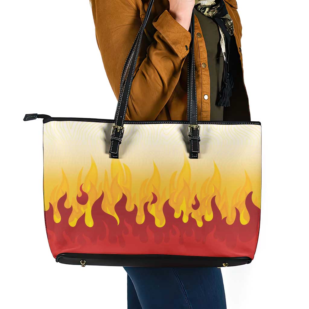Japanese Kaen Pattern Leather Tote Bag Flame Pillar Blazing Lion Heart - Polynesian Pride