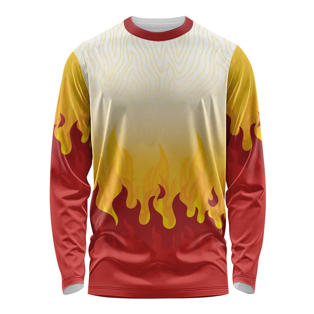 Japanese Kaen Pattern Long Sleeve Shirt Flame Pillar Blazing Lion Heart - Polynesian Pride