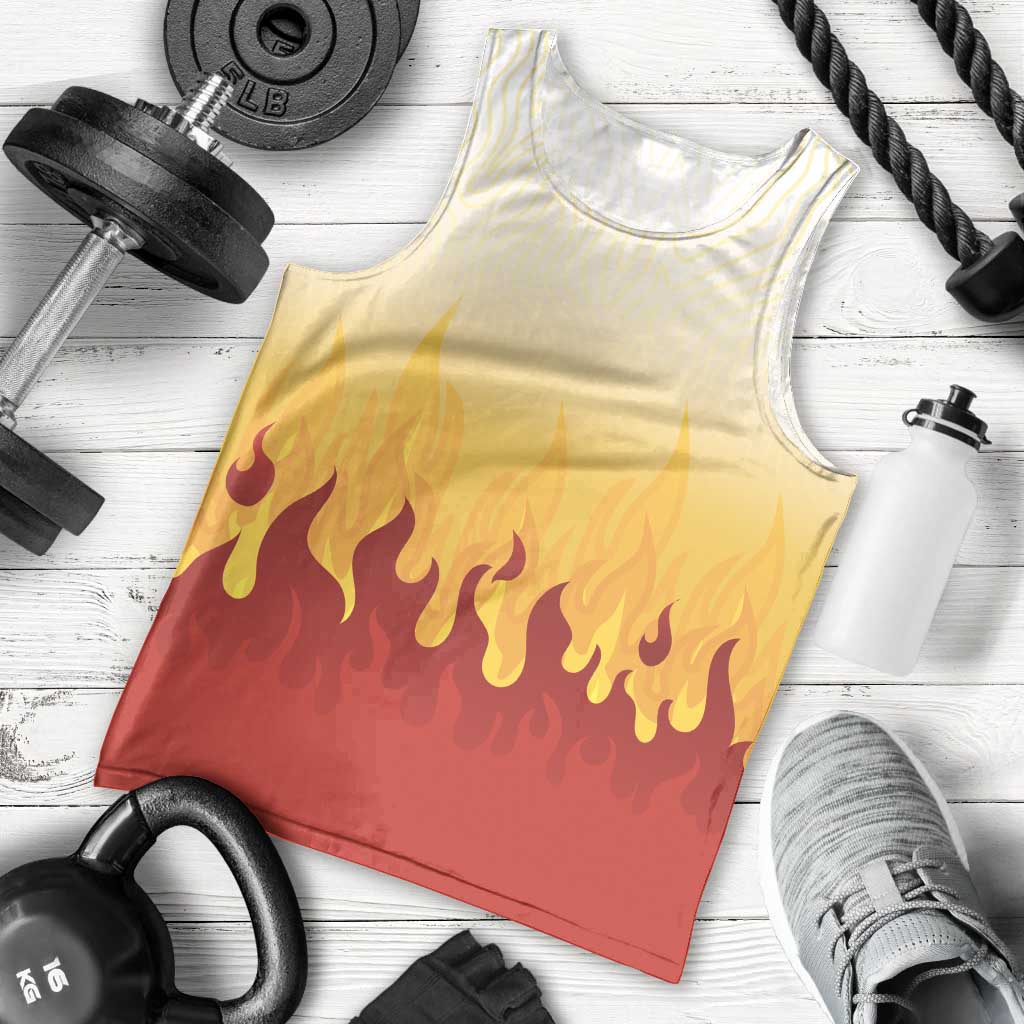 Japanese Kaen Pattern Men Tank Top Flame Pillar Blazing Lion Heart - Polynesian Pride