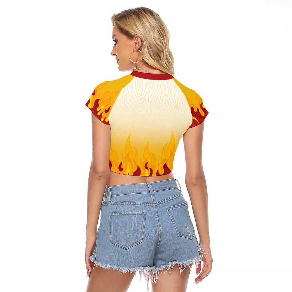 Japanese Kaen Pattern Raglan Cropped T Shirt Flame Pillar Blazing Lion Heart - Polynesian Pride