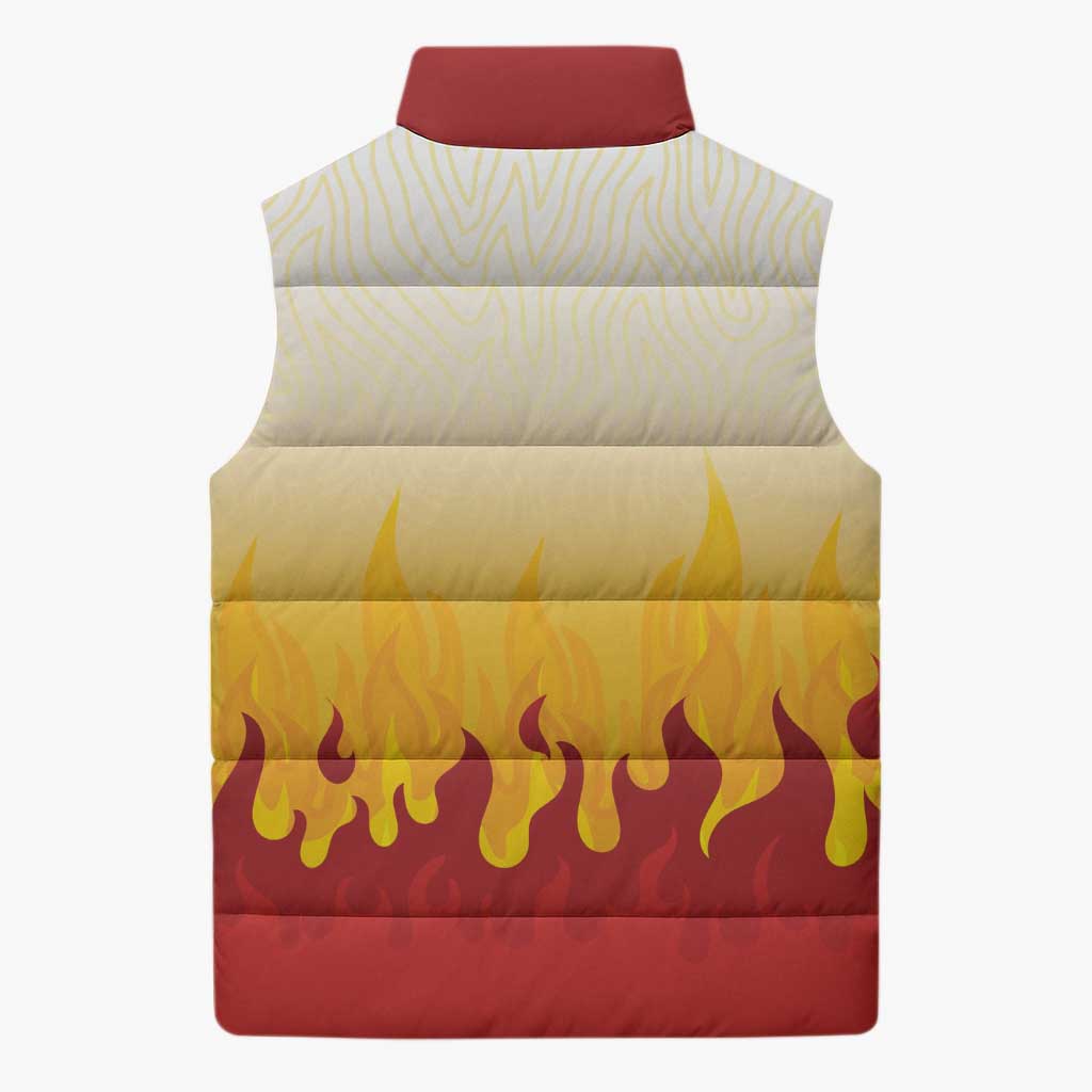 Japanese Kaen Pattern Sleeveless Puffer Jacket Flame Pillar Blazing Lion Heart - Polynesian Pride