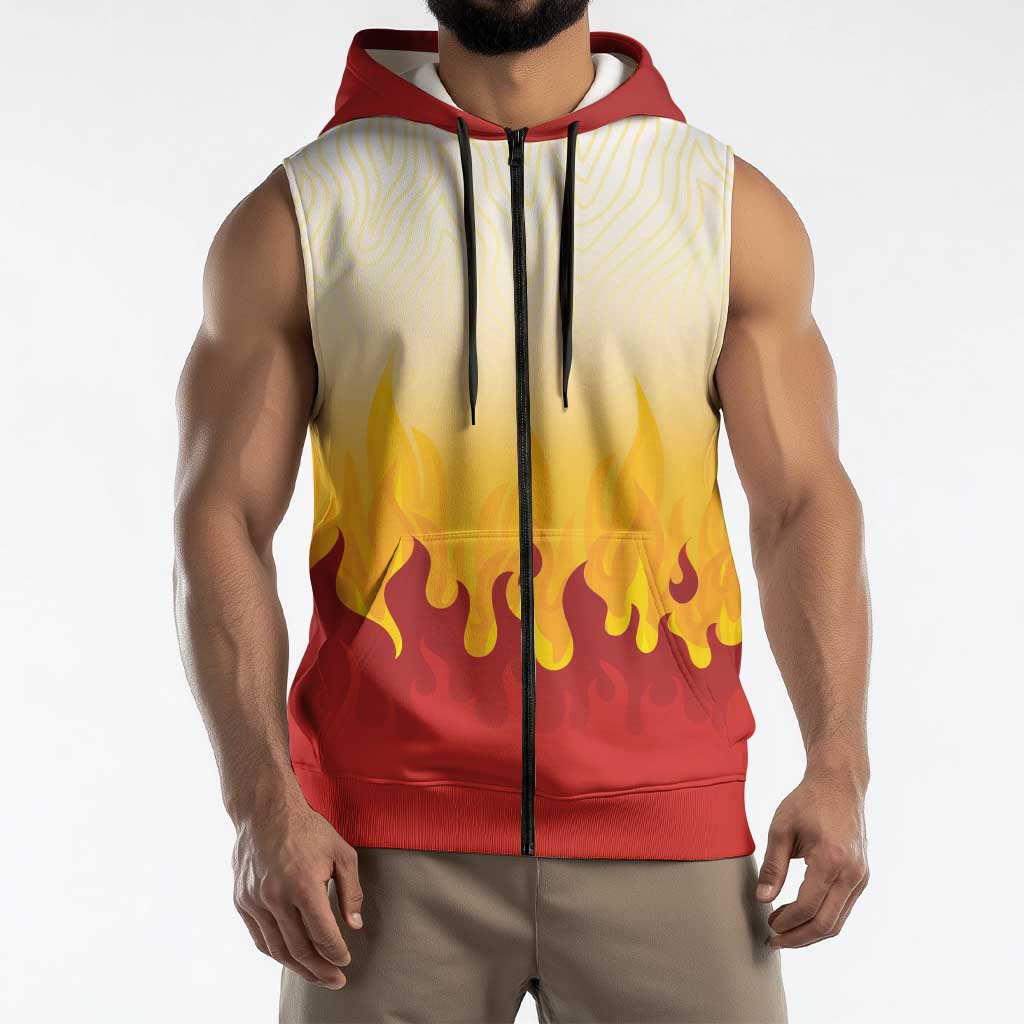 Japanese Kaen Pattern Sleeveless Zip Hoodie Flame Pillar Blazing Lion Heart - Polynesian Pride