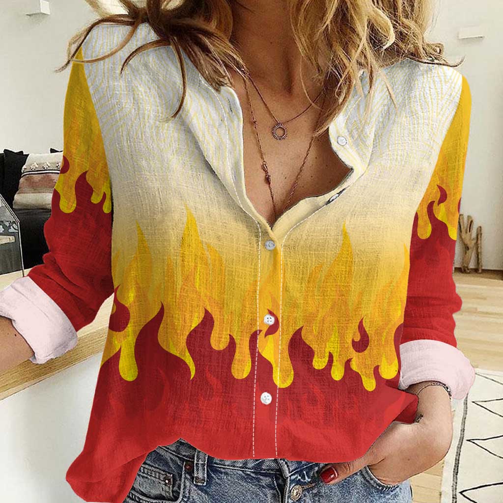 Japanese Kaen Pattern Women Casual Shirt Flame Pillar Blazing Lion Heart LT9 Female Red - Polynesian Pride