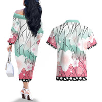 Japanese Kocho Pattern Couples Matching Off The Shoulder Long Sleeve Dress and Hawaiian Shirt Insect Pillar Butterfly Flower Fairy LT9 - Polynesian Pride