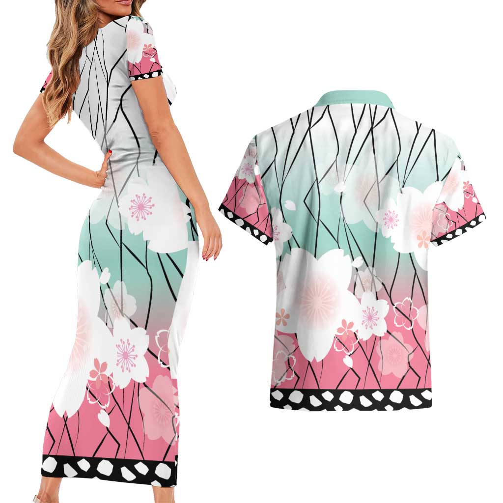 Japanese Kocho Pattern Couples Matching Short Sleeve Bodycon Dress and Hawaiian Shirt Insect Pillar Butterfly Flower Fairy LT9 - Polynesian Pride