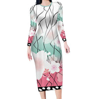 Japanese Kocho Pattern Family Matching Long Sleeve Bodycon Dress and Hawaiian Shirt Insect Pillar Butterfly Flower Fairy LT9 Mom's Dress Pink - Polynesian Pride