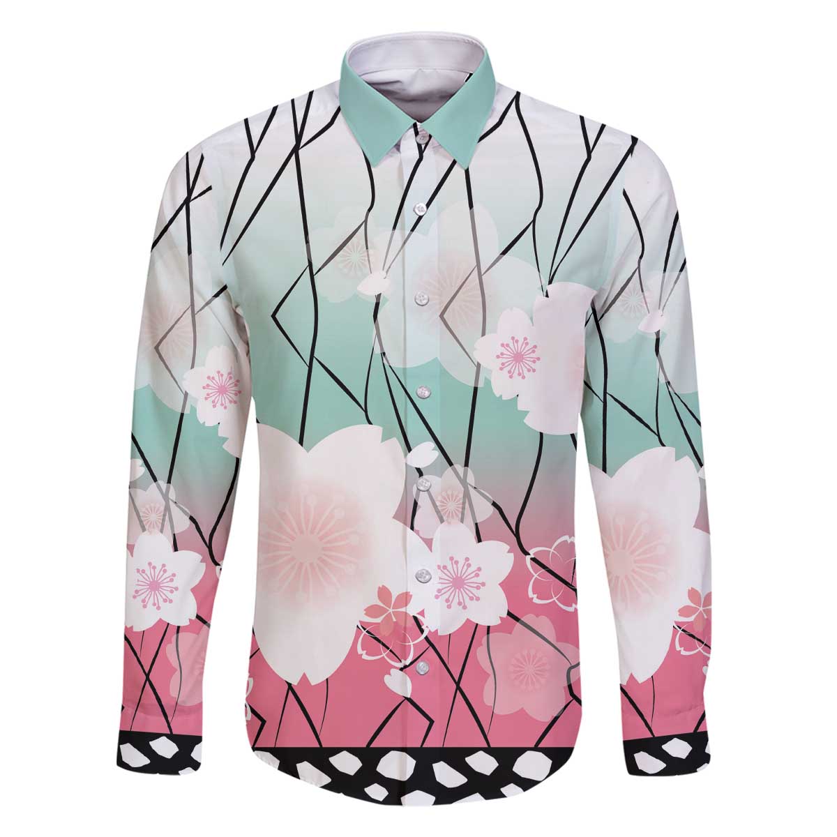 Japanese Kocho Pattern Family Matching Off The Shoulder Long Sleeve Dress and Hawaiian Shirt Insect Pillar Butterfly Flower Fairy LT9 Dad's Shirt - Long Sleeve Pink - Polynesian Pride