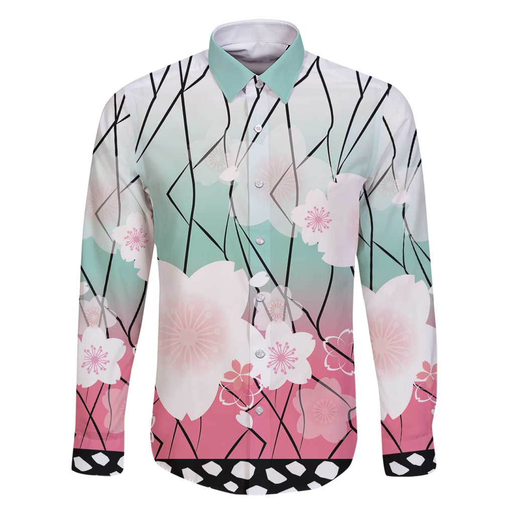 Japanese Kocho Pattern Family Matching Off Shoulder Maxi Dress and Hawaiian Shirt Insect Pillar Butterfly Flower Fairy LT9 Dad's Shirt - Long Sleeve Pink - Polynesian Pride