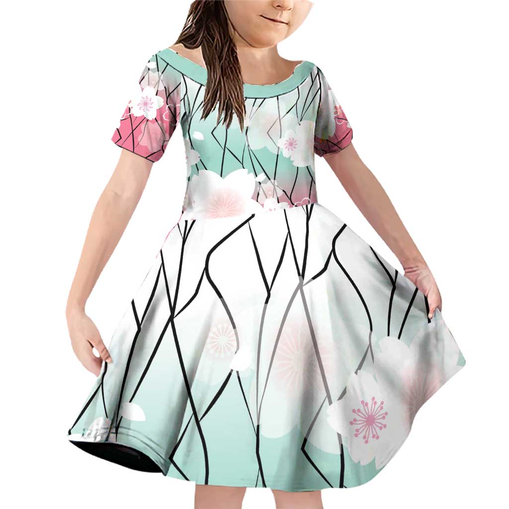 Japanese Kocho Pattern Family Matching Off Shoulder Short Dress and Hawaiian Shirt Insect Pillar Butterfly Flower Fairy LT9 Daughter's Dress Pink - Polynesian Pride