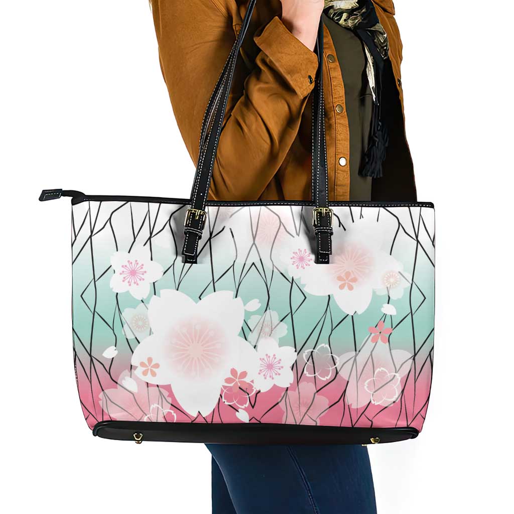 Japanese Kocho Pattern Leather Tote Bag Insect Pillar Butterfly Flower Fairy - Polynesian Pride
