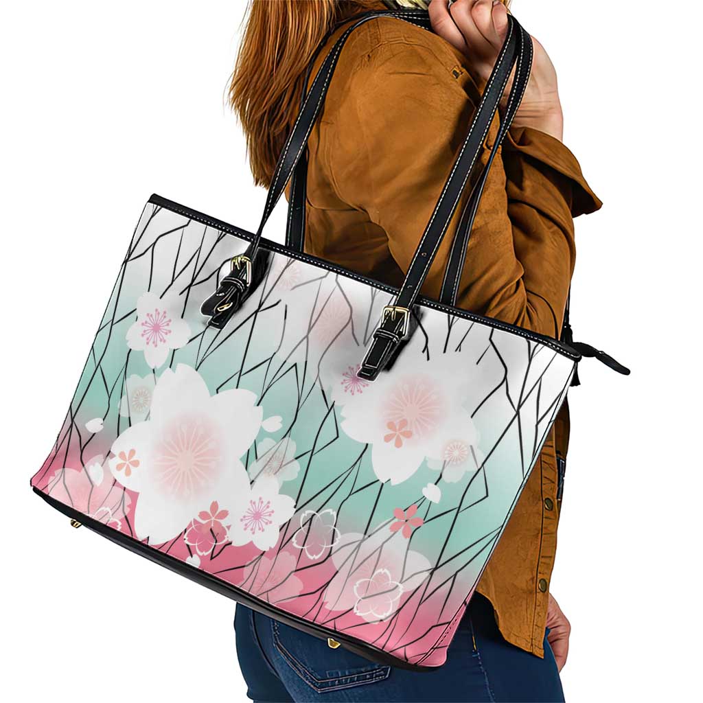Japanese Kocho Pattern Leather Tote Bag Insect Pillar Butterfly Flower Fairy - Polynesian Pride