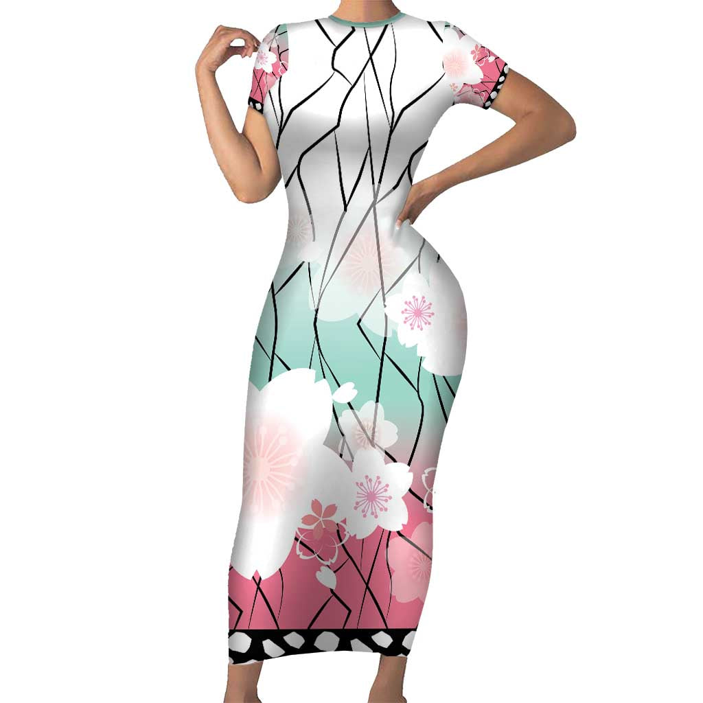Japanese Kocho Pattern Short Sleeve Bodycon Dress Insect Pillar Butterfly Flower Fairy - Polynesian Pride