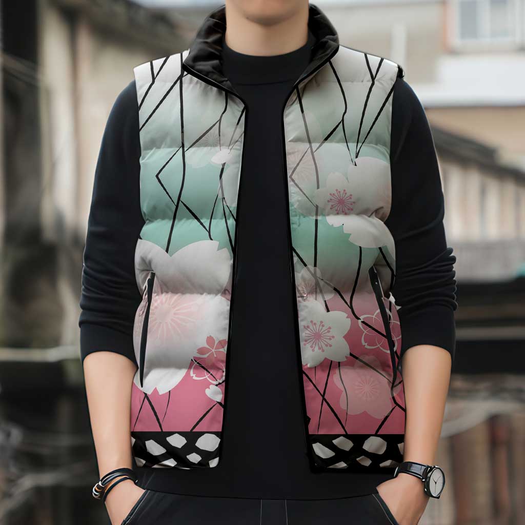 Japanese Kocho Pattern Sleeveless Puffer Jacket Insect Pillar Butterfly Flower Fairy - Polynesian Pride