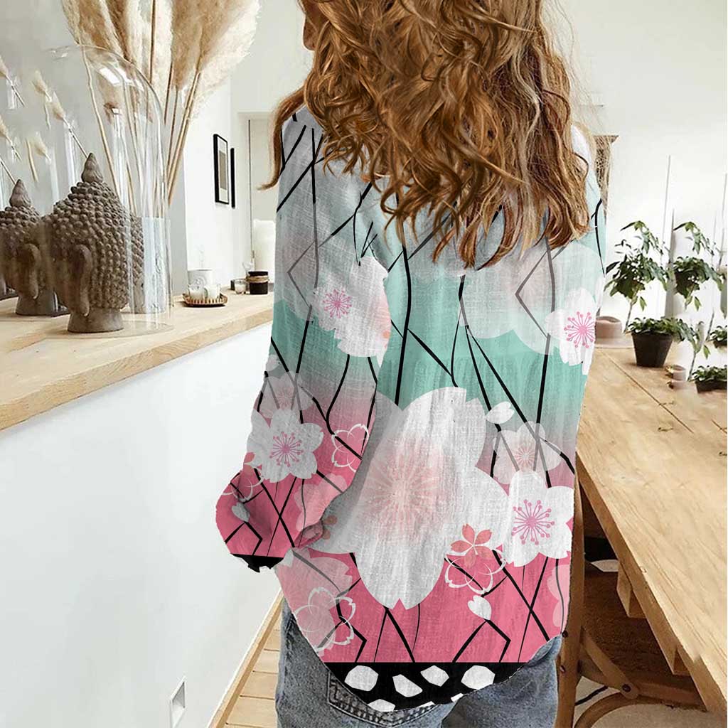 Japanese Kocho Pattern Women Casual Shirt Insect Pillar Butterfly Flower Fairy - Polynesian Pride