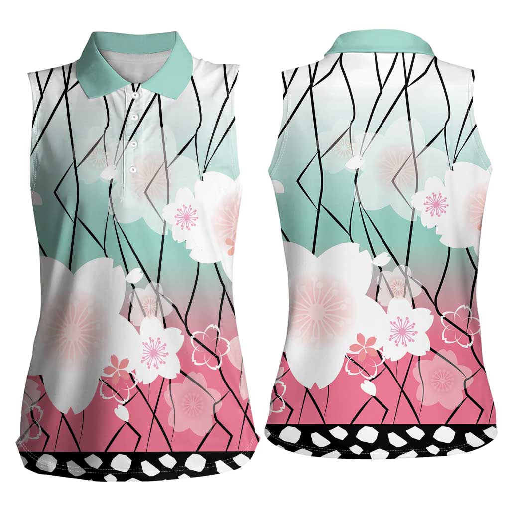 Japanese Kocho Pattern Women Sleeveless Polo Shirt Insect Pillar Butterfly Flower Fairy - Polynesian Pride