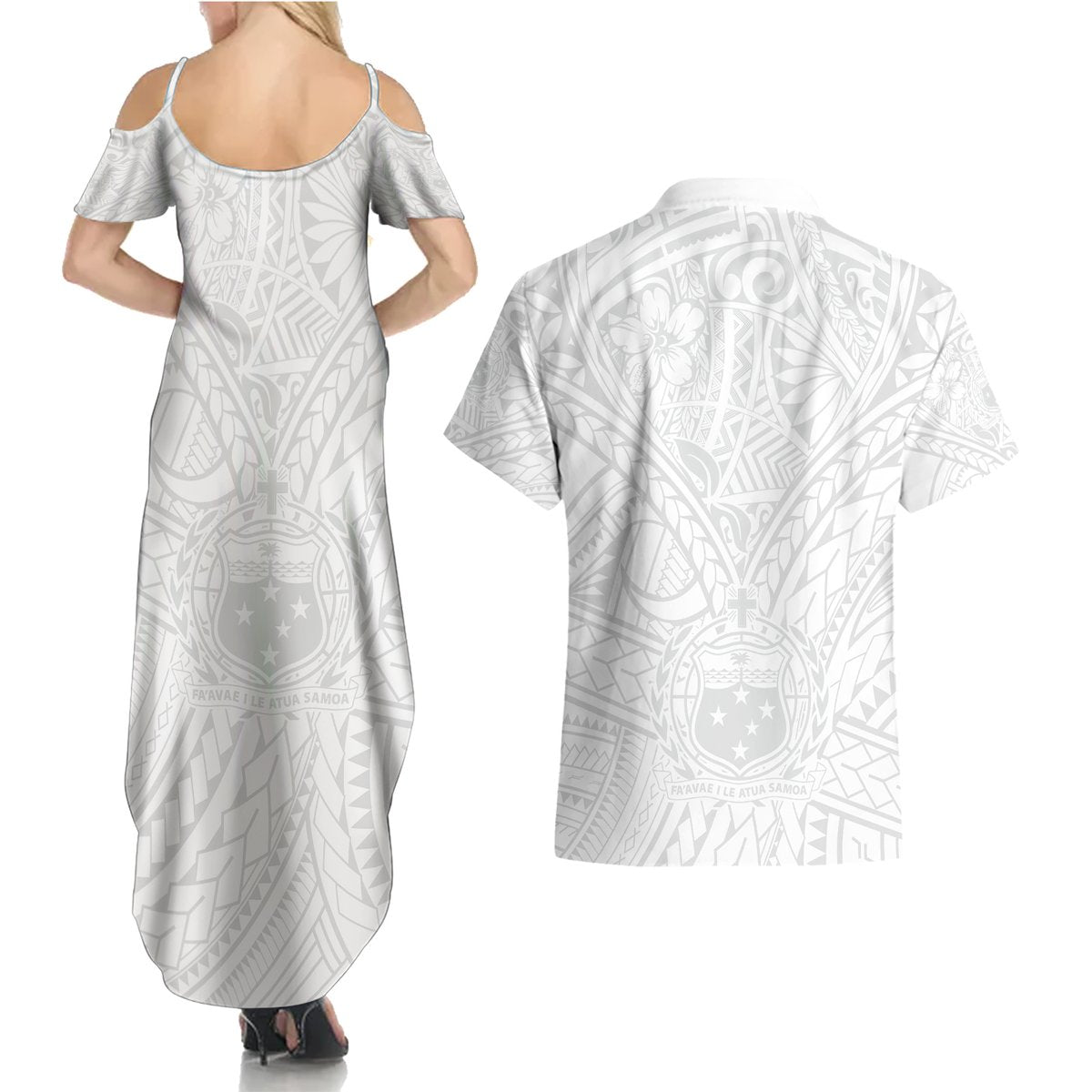 Samoa Lotu Tamaiti Couples Matching Summer Maxi Dress and Hawaiian Shirt Polynesian White Sunday Simple LT9 - Polynesian Pride