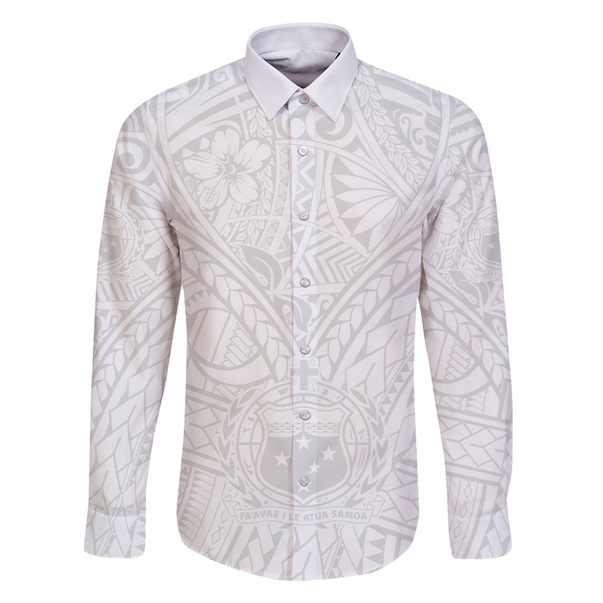 Samoa Lotu Tamaiti Family Matching Off Shoulder Long Sleeve Dress and Hawaiian Shirt Polynesian White Sunday Simple LT9 Dad's Shirt - Long Sleeve White - Polynesian Pride
