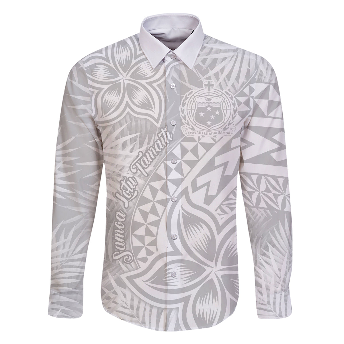 Samoa Lotu Tamait Family Matching Mermaid Dress and Hawaiian Shirt Tropical Plant White Sunday With Polynesia Pattern LT9 Dad's Shirt - Long Sleeve White - Polynesian Pride