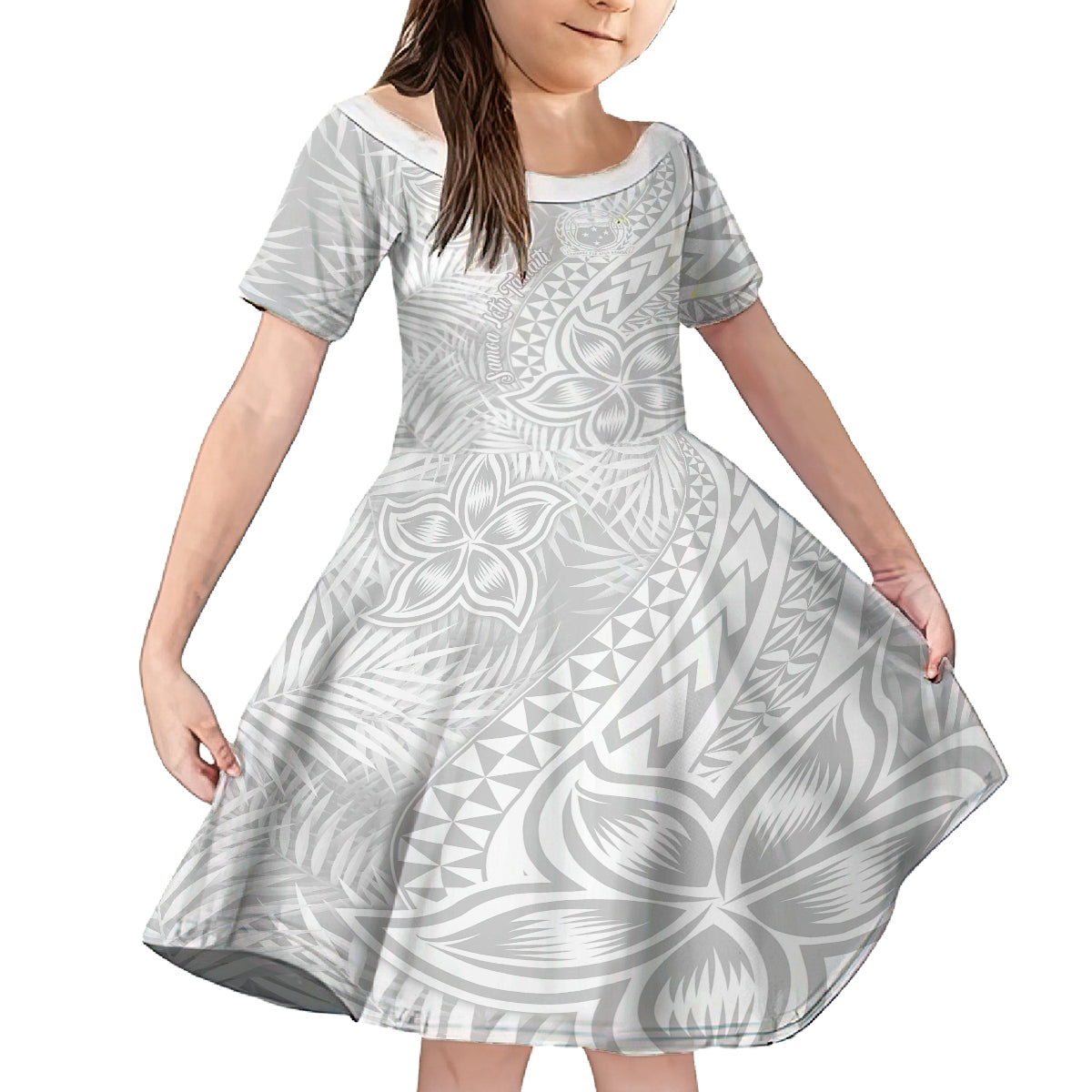 Samoa Lotu Tamait Kid Short Sleeve Dress Tropical Plant White Sunday With Polynesia Pattern LT9 KID White - Polynesian Pride