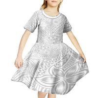 Samoa Lotu Tamait Kid Short Sleeve Dress Tropical Plant White Sunday With Polynesia Pattern LT9 - Polynesian Pride