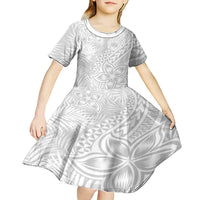 Samoa Lotu Tamait Kid Short Sleeve Dress Tropical Plant White Sunday With Polynesia Pattern LT9 - Polynesian Pride
