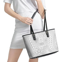 Samoa Lotu Tamait Leather Tote Bag Tropical Plant White Sunday With Polynesia Pattern LT9 - Polynesian Pride