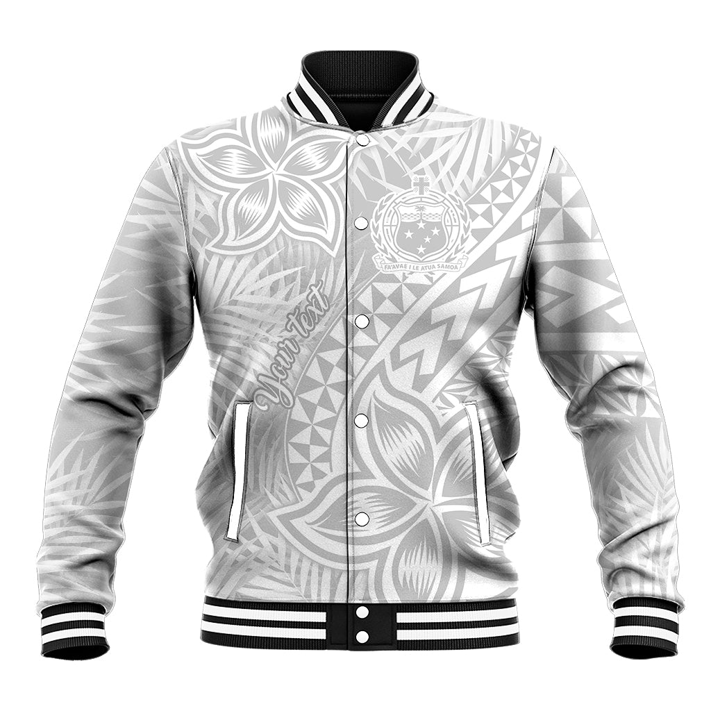 Personalised Samoa Lotu Tamait Baseball Jacket Tropical Plant White Sunday With Polynesia Pattern LT9 Unisex White - Polynesian Pride