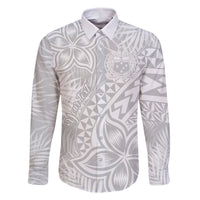 Personalised Samoa Lotu Tamait Family Matching Off Shoulder Long Sleeve Dress and Hawaiian Shirt Tropical Plant White Sunday With Polynesia Pattern LT9 Dad's Shirt - Long Sleeve White - Polynesian Pride