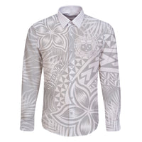 Personalised Samoa Lotu Tamait Family Matching Puletasi Dress and Hawaiian Shirt Tropical Plant White Sunday With Polynesia Pattern LT9 Dad's Shirt - Long Sleeve White - Polynesian Pride