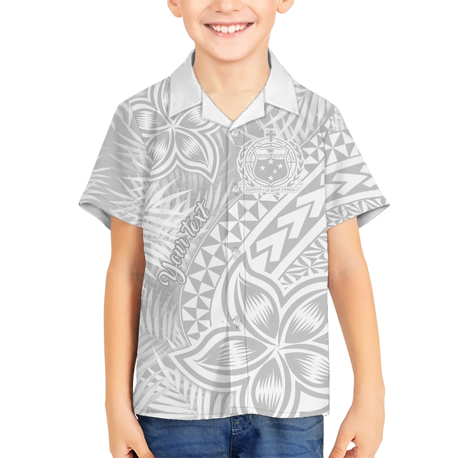 Personalised Samoa Lotu Tamait Kid Hawaiian Shirt Tropical Plant White Sunday With Polynesia Pattern LT9 Kid White - Polynesian Pride