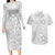 Personalised Tonga White Sunday Couples Matching Long Sleeve Bodycon Dress and Hawaiian Shirt Tropical Plant With Polynesian Pattern LT9 White - Polynesian Pride