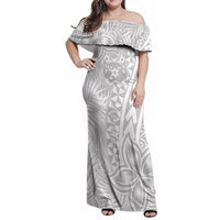 Personalised Tonga White Sunday Family Matching Off Shoulder Maxi Dress and Hawaiian Shirt Tropical Plant With Polynesian Pattern LT9 Mom's Dress White - Polynesian Pride