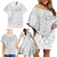 Personalised Tonga White Sunday Family Matching Off Shoulder Short Dress and Hawaiian Shirt Tropical Plant With Polynesian Pattern LT9 - Polynesian Pride