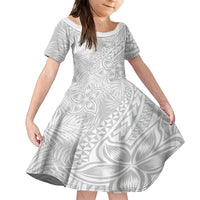 Personalised Tonga White Sunday Kid Short Sleeve Dress Tropical Plant With Polynesian Pattern LT9 KID White - Polynesian Pride