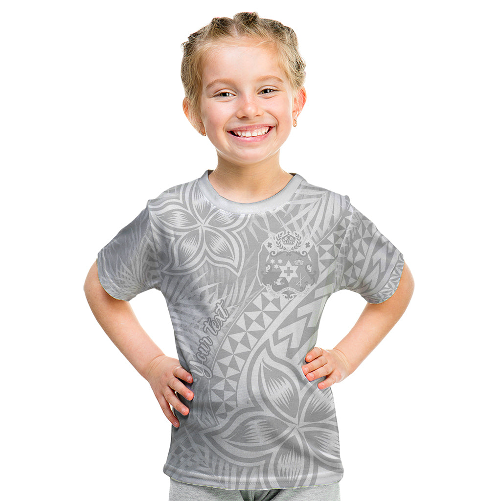 Personalised Tonga White Sunday Kid T Shirt Tropical Plant With Polynesian Pattern LT9 White - Polynesian Pride