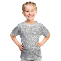 Personalised Tonga White Sunday Kid T Shirt Tropical Plant With Polynesian Pattern LT9 White - Polynesian Pride