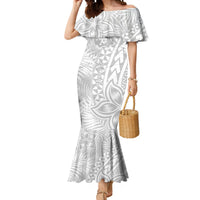 Personalised Tonga White Sunday Mermaid Dress Tropical Plant With Polynesian Pattern LT9 Women White - Polynesian Pride
