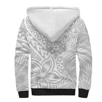 Personalised Tonga White Sunday Sherpa Hoodie Tropical Plant With Polynesian Pattern LT9 - Polynesian Pride