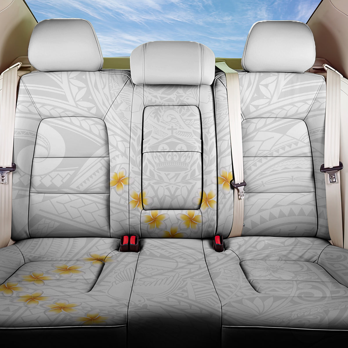 Tonga White Sunday Back Car Seat Cover Polynesian Plumeria Tribal Simple LT9 One Size White - Polynesian Pride