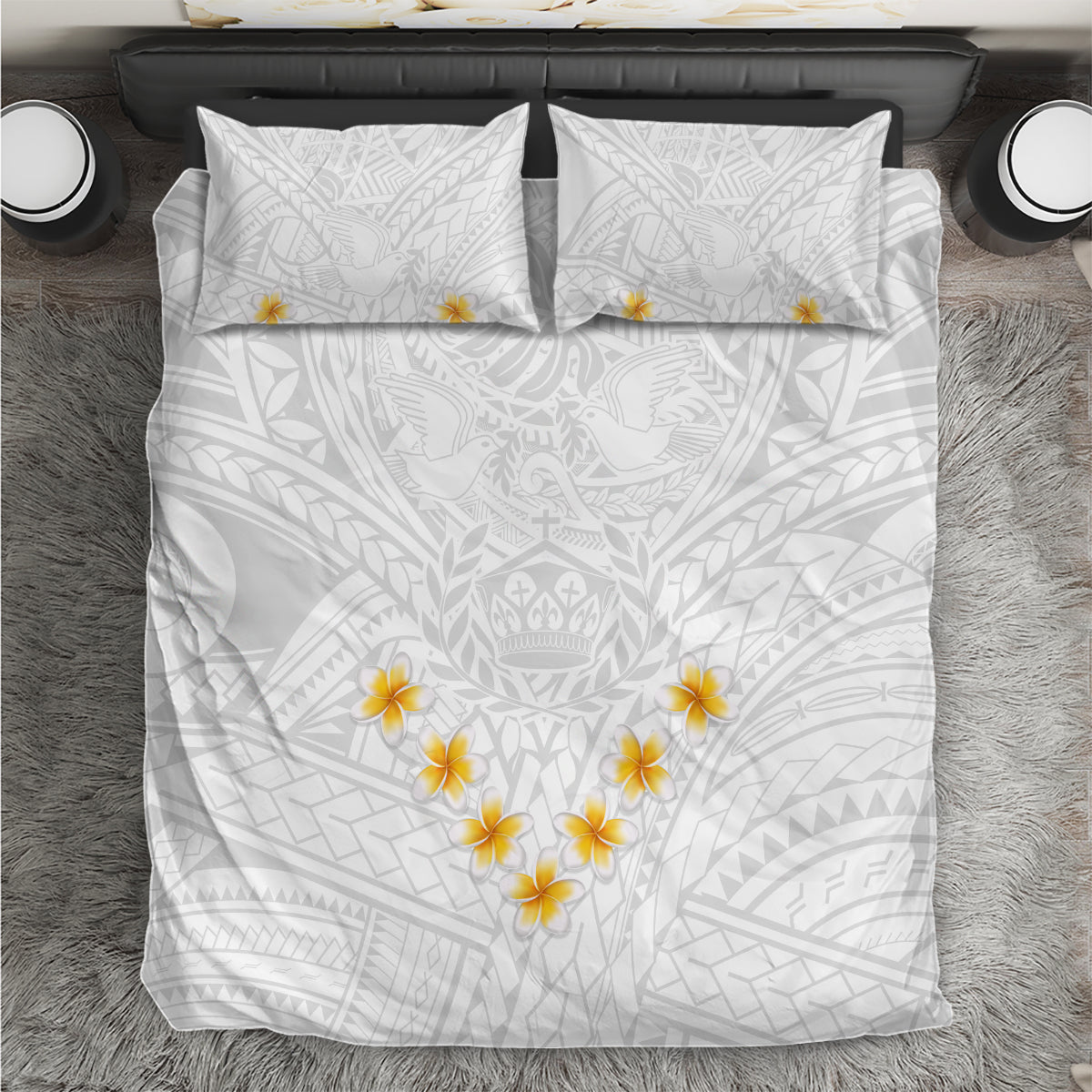 Tonga White Sunday Bedding Set Polynesian Plumeria Tribal Simple LT9 White - Polynesian Pride