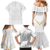 Tonga White Sunday Family Matching Mermaid Dress and Hawaiian Shirt Polynesian Plumeria Tribal Simple LT9 - Polynesian Pride