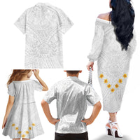 Tonga White Sunday Family Matching Off Shoulder Long Sleeve Dress and Hawaiian Shirt Polynesian Plumeria Tribal Simple LT9 - Polynesian Pride