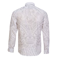 Tonga White Sunday Family Matching Off Shoulder Long Sleeve Dress and Hawaiian Shirt Polynesian Plumeria Tribal Simple LT9 - Polynesian Pride