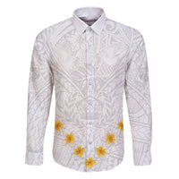 Tonga White Sunday Family Matching Puletasi Dress and Hawaiian Shirt Polynesian Plumeria Tribal Simple LT9 Dad's Shirt - Long Sleeve White - Polynesian Pride